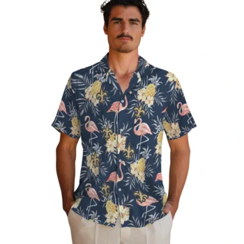 new orleans saints flamingo hibiscus navy hawaiian shirts fashion forward