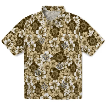new orleans saints hibiscus blooms gold hawaiian shirts best selling