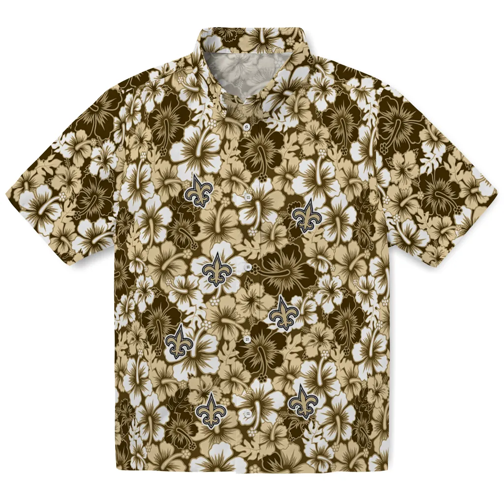 New Orleans Saints Hawaiian Shirt - Hibiscus Blooms new orleans saints hibiscus blooms gold hawaiian shirts best selling