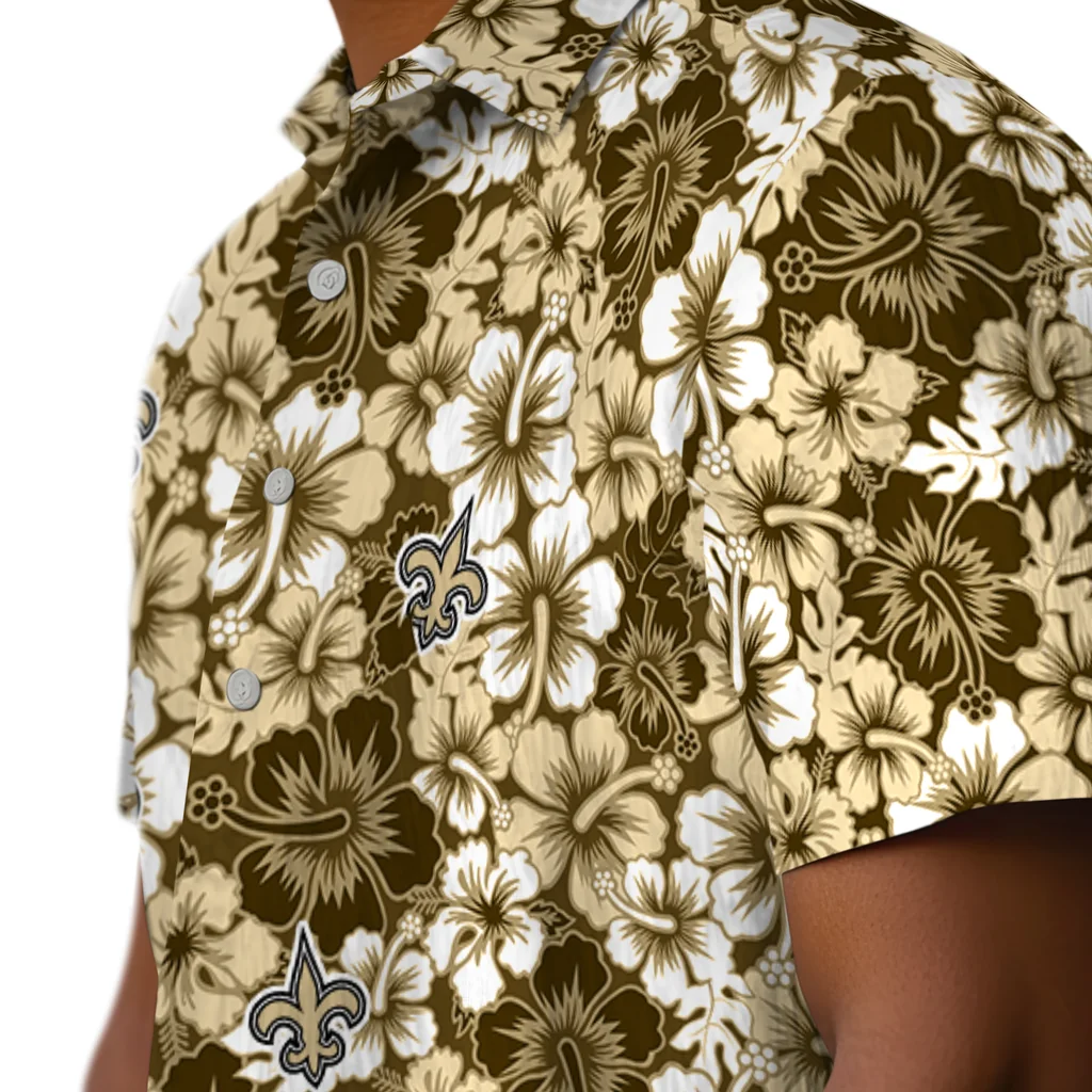 New Orleans Saints Hawaiian Shirt - Hibiscus Blooms new orleans saints hibiscus blooms gold hawaiian shirts trendy