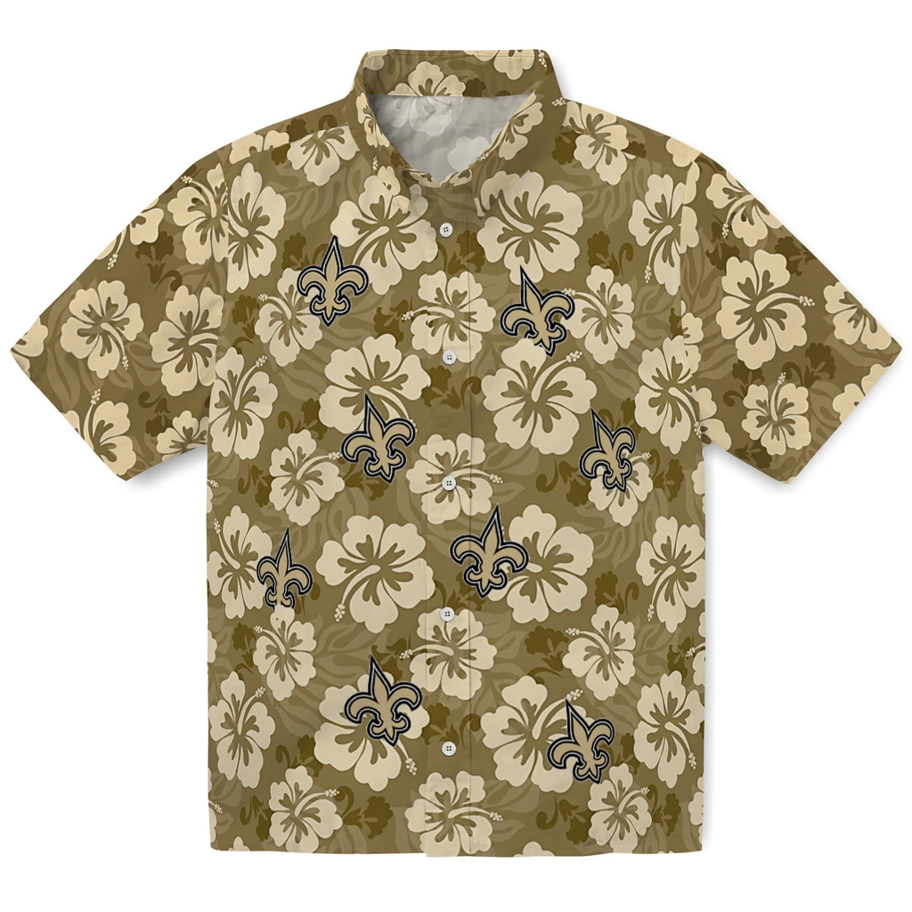 New Orleans Saints Hawaiian Shirt - Hibiscus Cluster new orleans saints hibiscus cluster gold hawaiian shirts best selling