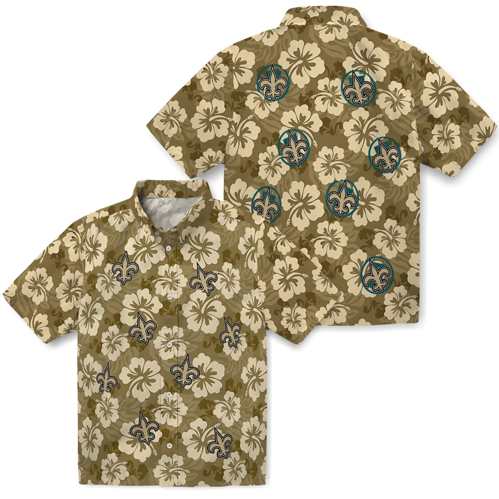 New Orleans Saints Hawaiian Shirt - Hibiscus Cluster new orleans saints hibiscus cluster gold hawaiian shirts high quality