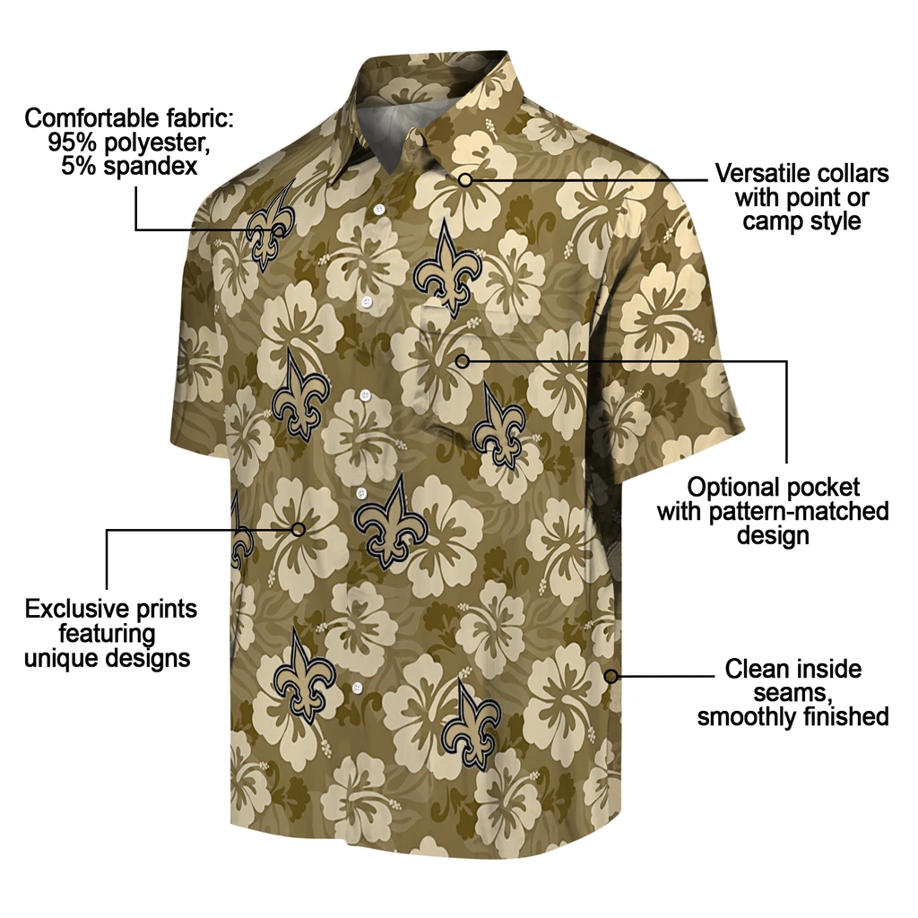 New Orleans Saints Hawaiian Shirt - Hibiscus Cluster new orleans saints hibiscus cluster gold hawaiian shirts new arrival