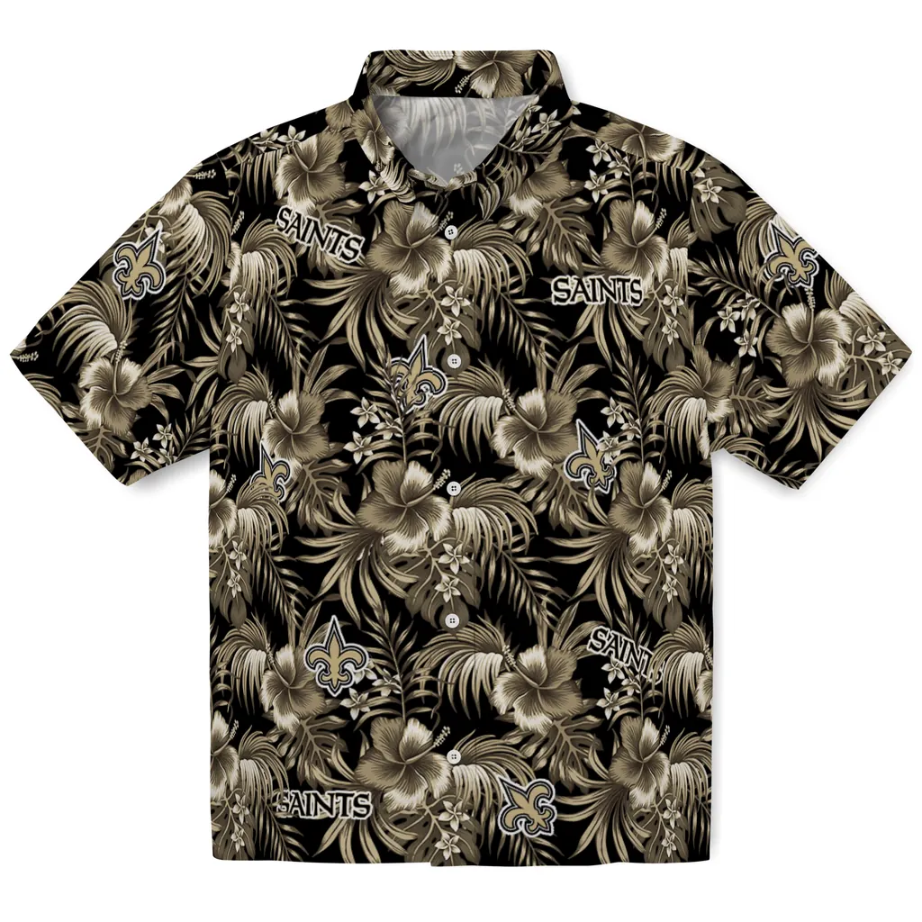 New Orleans Saints Hawaiian Shirt - Hibiscus Exotic new orleans saints hibiscus exotic gold hawaiian shirts best selling