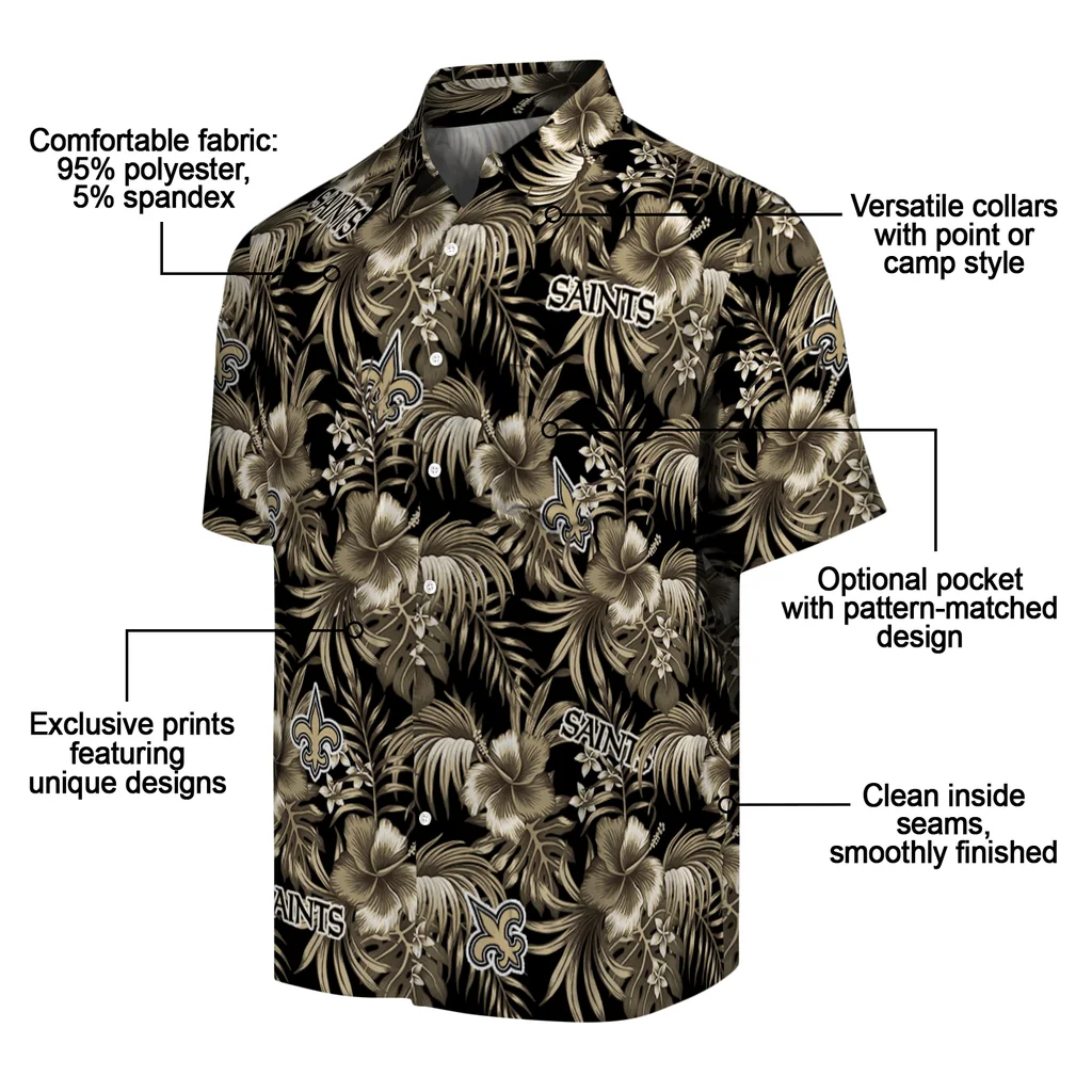New Orleans Saints Hawaiian Shirt - Hibiscus Exotic new orleans saints hibiscus exotic gold hawaiian shirts new arrival