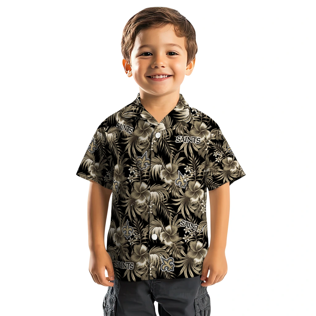 New Orleans Saints Hawaiian Shirt - Hibiscus Exotic new orleans saints hibiscus exotic gold hawaiian shirts top rated