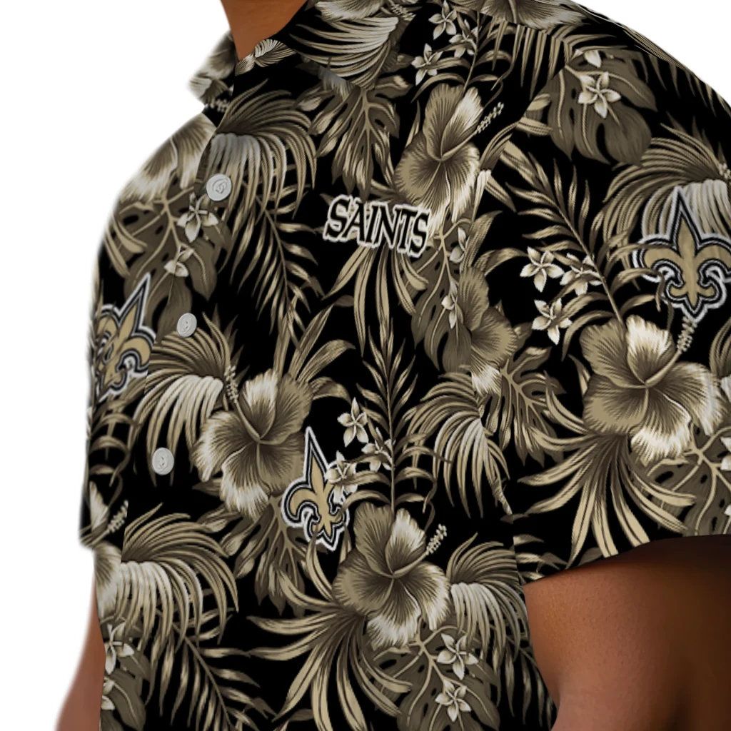 New Orleans Saints Hawaiian Shirt - Hibiscus Exotic new orleans saints hibiscus exotic gold hawaiian shirts trendy