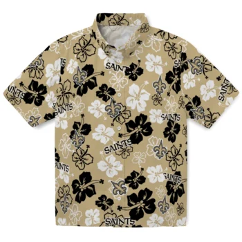 new orleans saints hibiscus bloom gold hawaiian shirts best selling