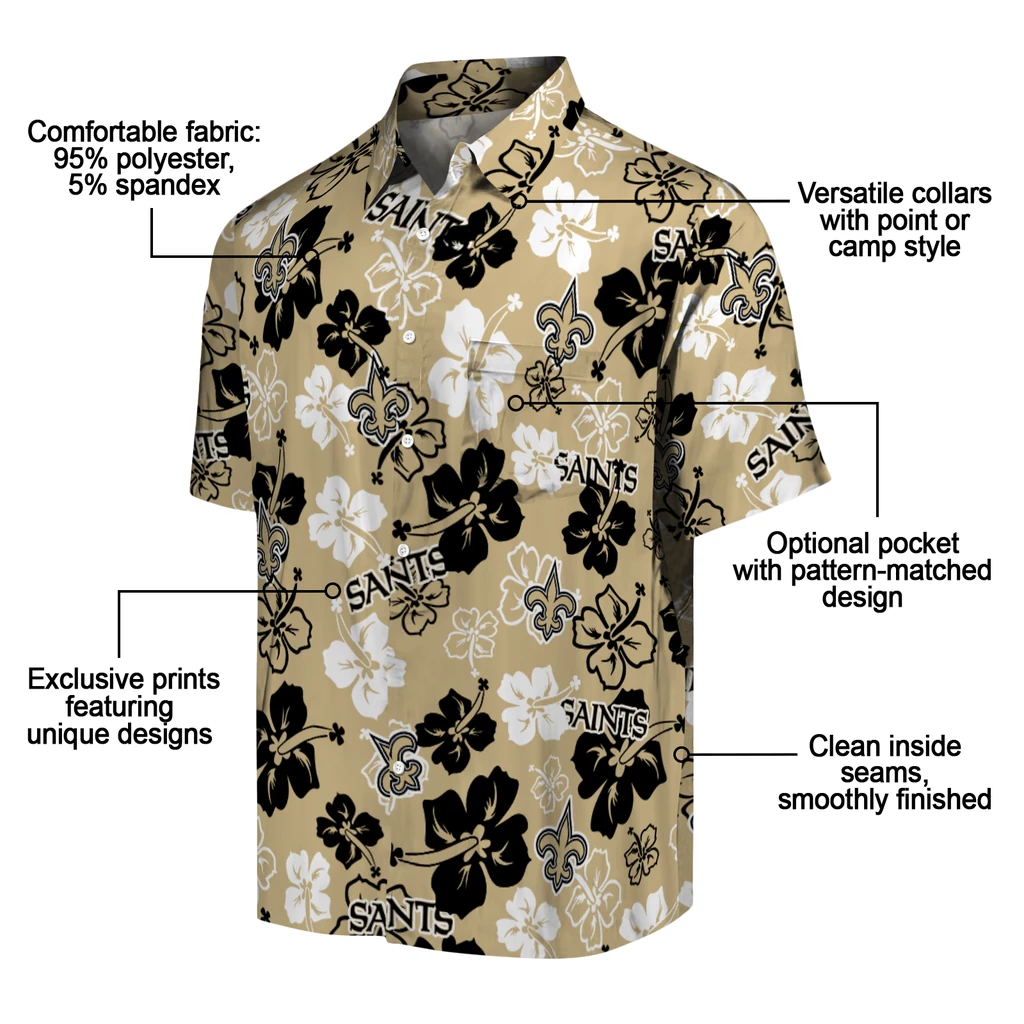 New Orleans Saints Hawaiian Shirt - Hibiscus Flower Design new orleans saints hibiscus bloom gold hawaiian shirts new arrival