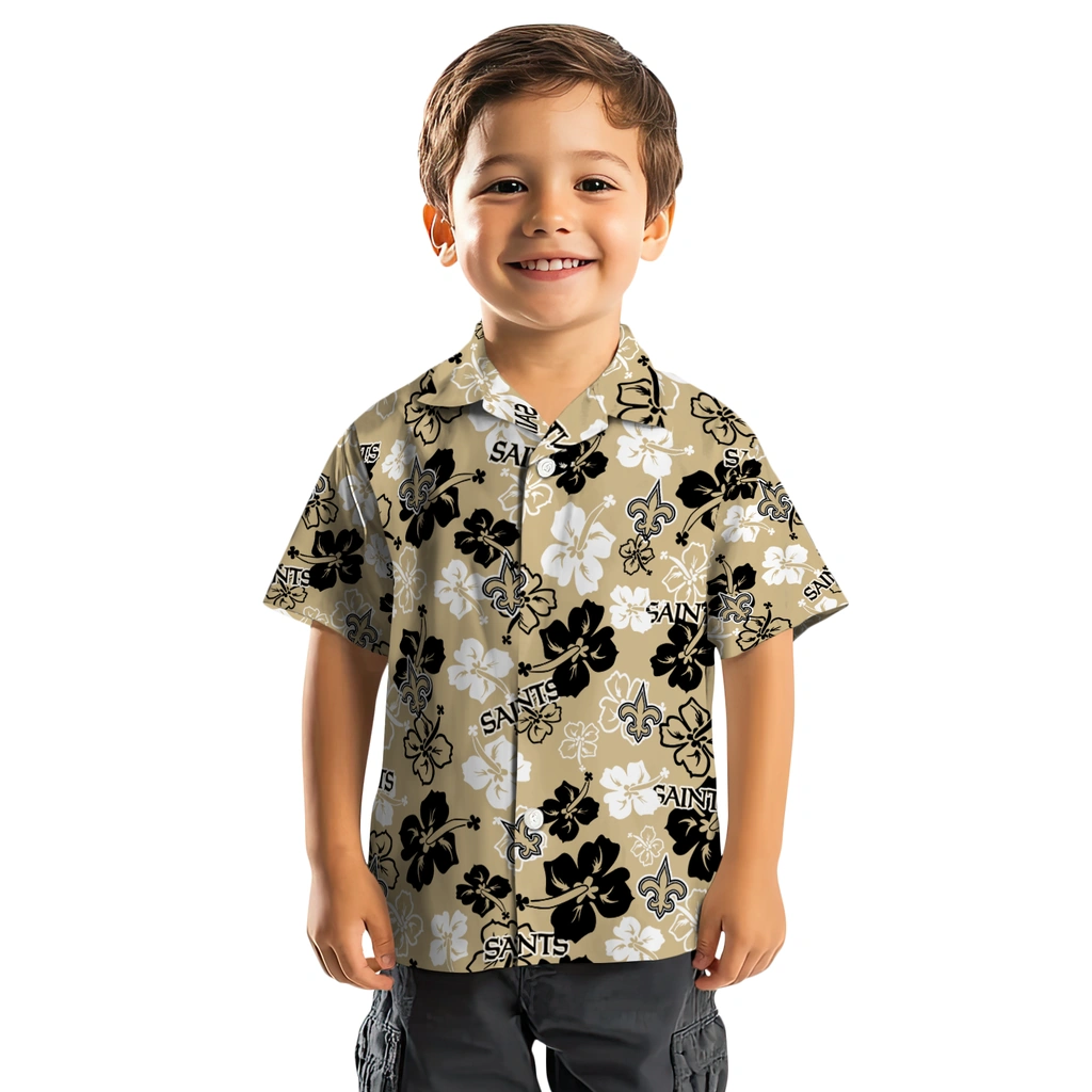 New Orleans Saints Hawaiian Shirt - Hibiscus Flower Design new orleans saints hibiscus bloom gold hawaiian shirts top rated