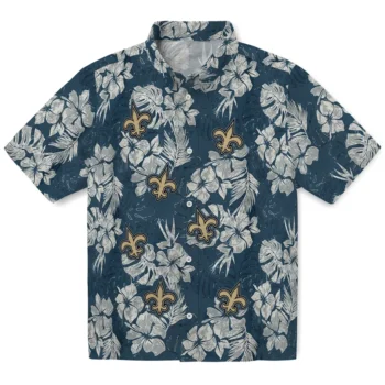 new orleans saints hibiscus flowers navy blue hawaiian shirts best selling