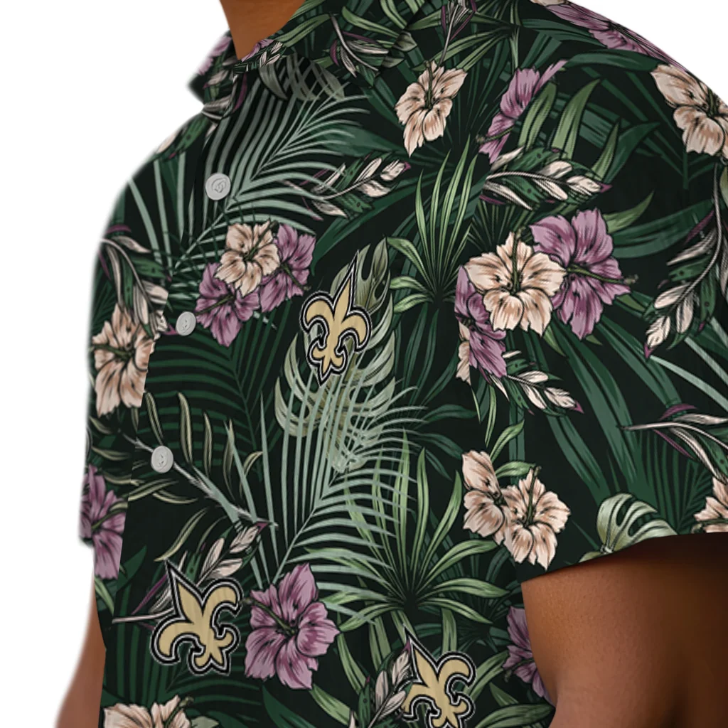 New Orleans Saints Hawaiian Shirt - Hibiscus Leaves Pattern new orleans saints hibiscus leaves pattern green hawaiian shirts trendy