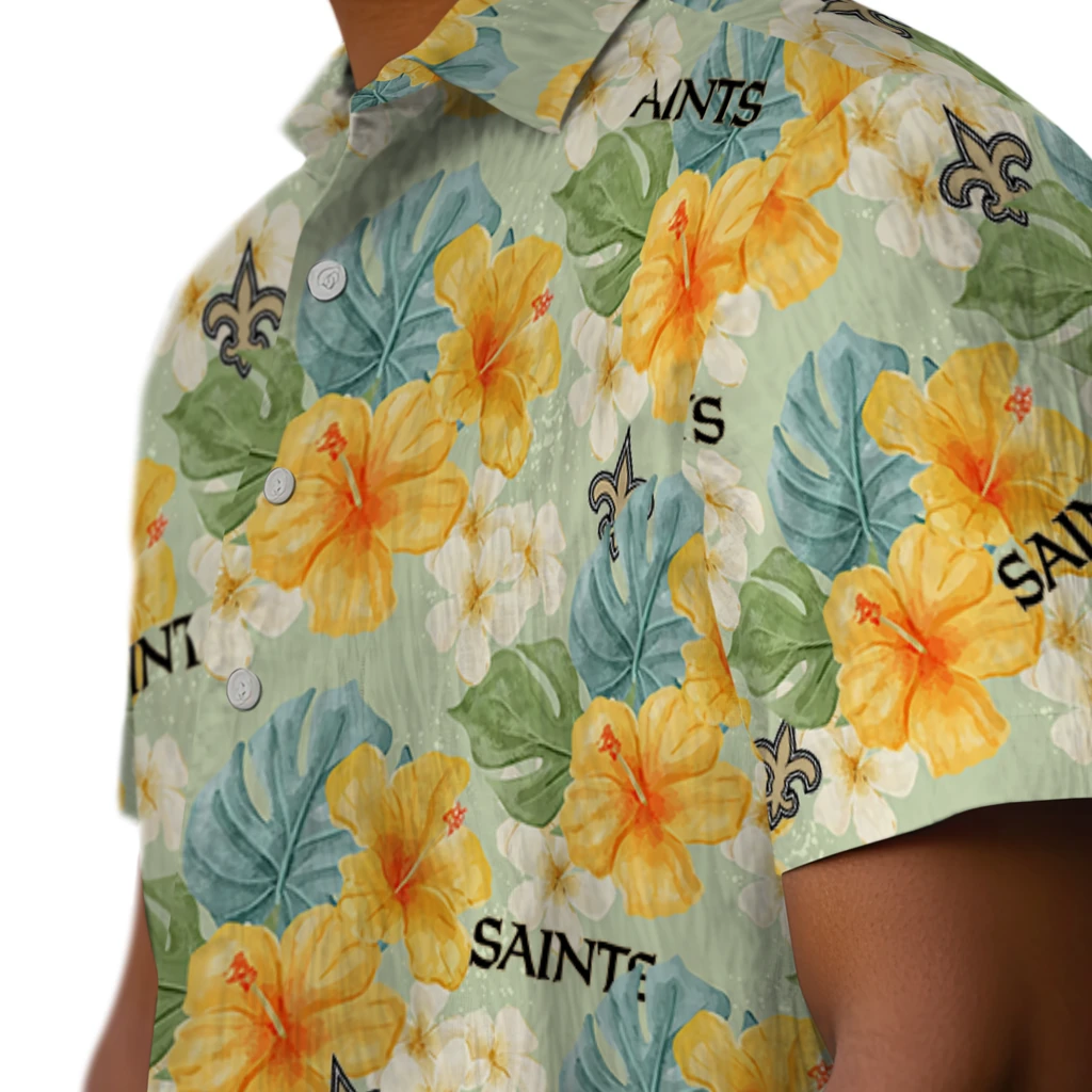 New Orleans Saints Hawaiian Shirt - Hibiscus Mood new orleans saints hibiscus mood pale lime yellow hawaiian shirts trendy