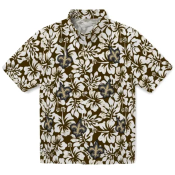 new orleans saints hibiscus motif gold white hawaiian shirts best selling