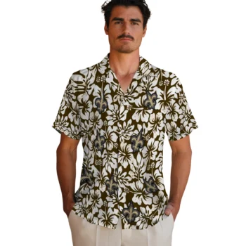 new orleans saints hibiscus motif gold white hawaiian shirts fashion forward