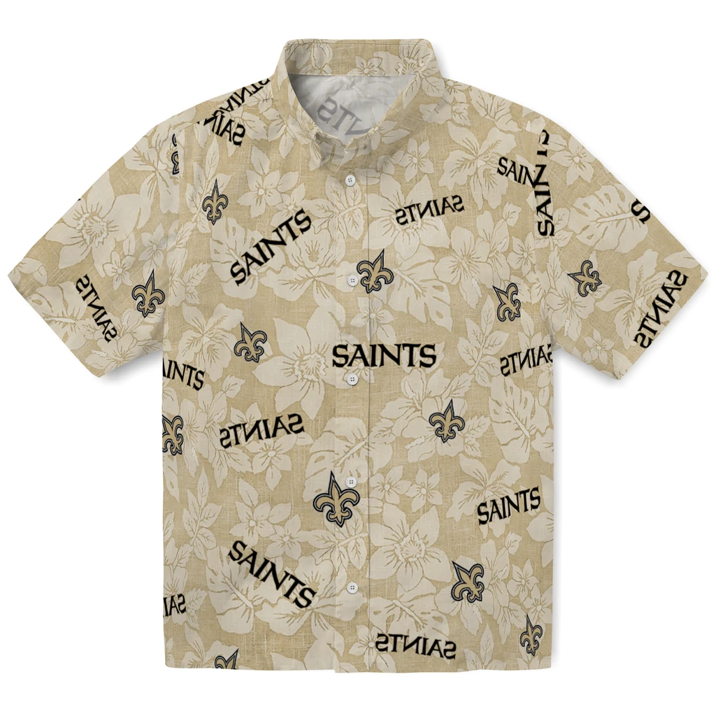 New Orleans Saints Hawaiian Shirt - Hibiscus Oasis new orleans saints hibiscus oasis gold hawaiian shirts best selling