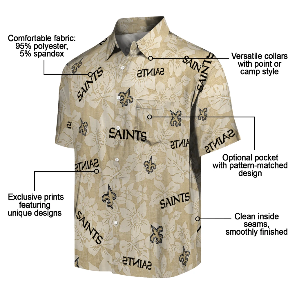 New Orleans Saints Hawaiian Shirt - Hibiscus Oasis new orleans saints hibiscus oasis gold hawaiian shirts new arrival