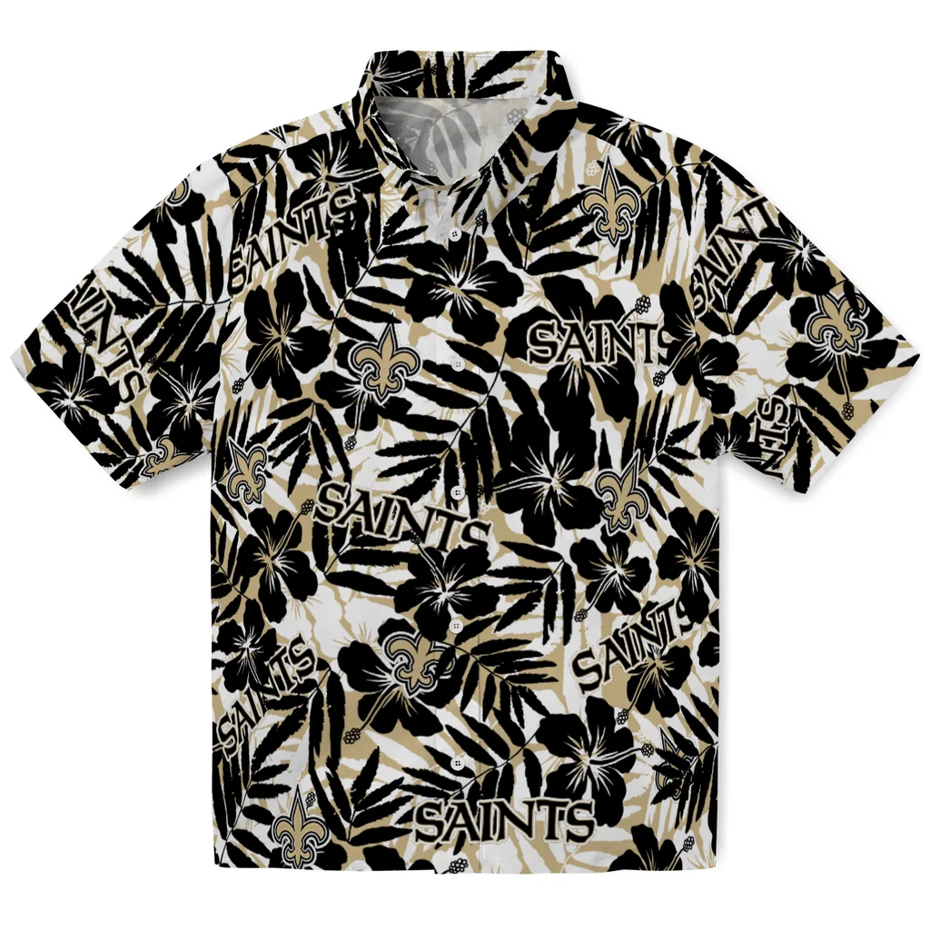 New Orleans Saints Hawaiian Shirt - Hibiscus Overlay new orleans saints hibiscus overlay hawaiian shirts best selling