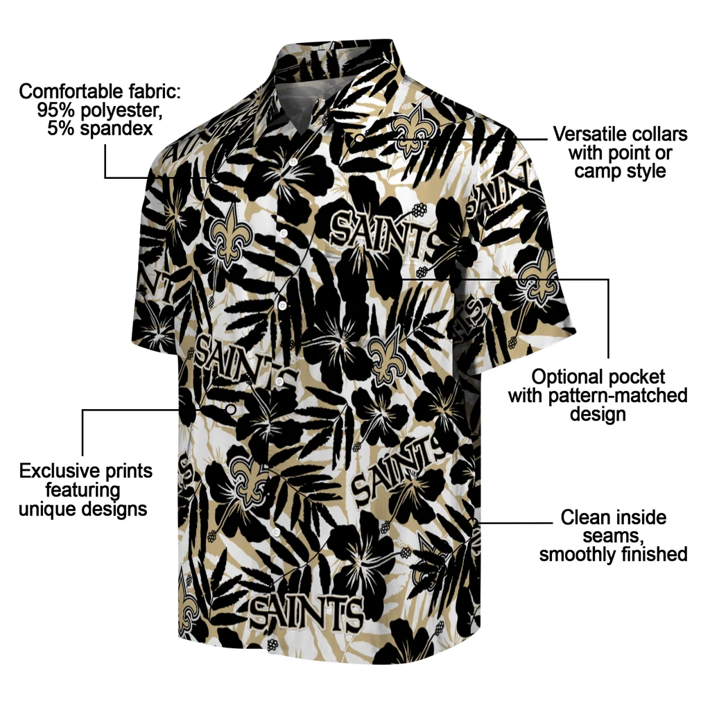 New Orleans Saints Hawaiian Shirt - Hibiscus Overlay new orleans saints hibiscus overlay hawaiian shirts new arrival