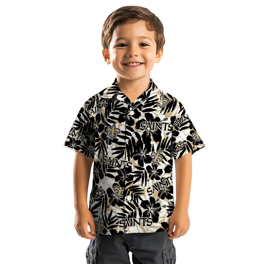 New Orleans Saints Hawaiian Shirt - Hibiscus Overlay new orleans saints hibiscus overlay hawaiian shirts top rated