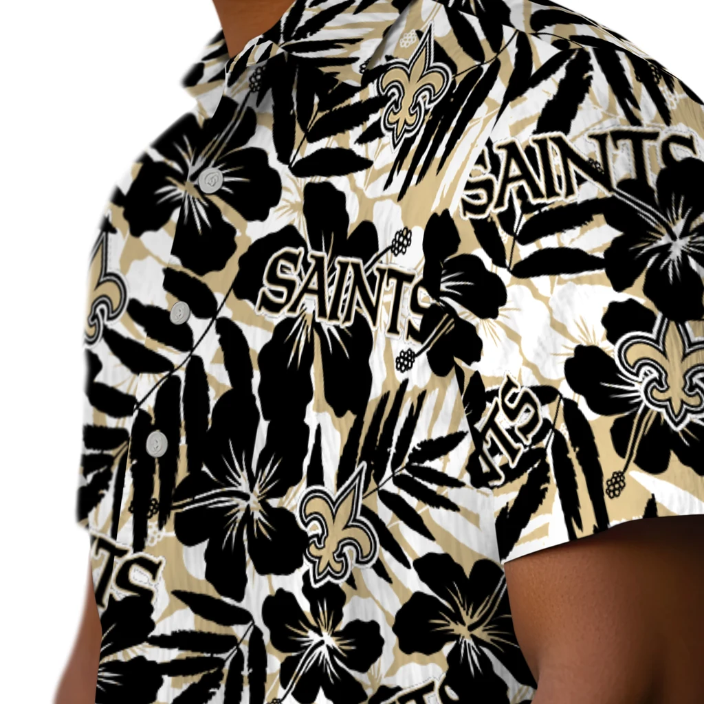 New Orleans Saints Hawaiian Shirt - Hibiscus Overlay new orleans saints hibiscus overlay hawaiian shirts trendy