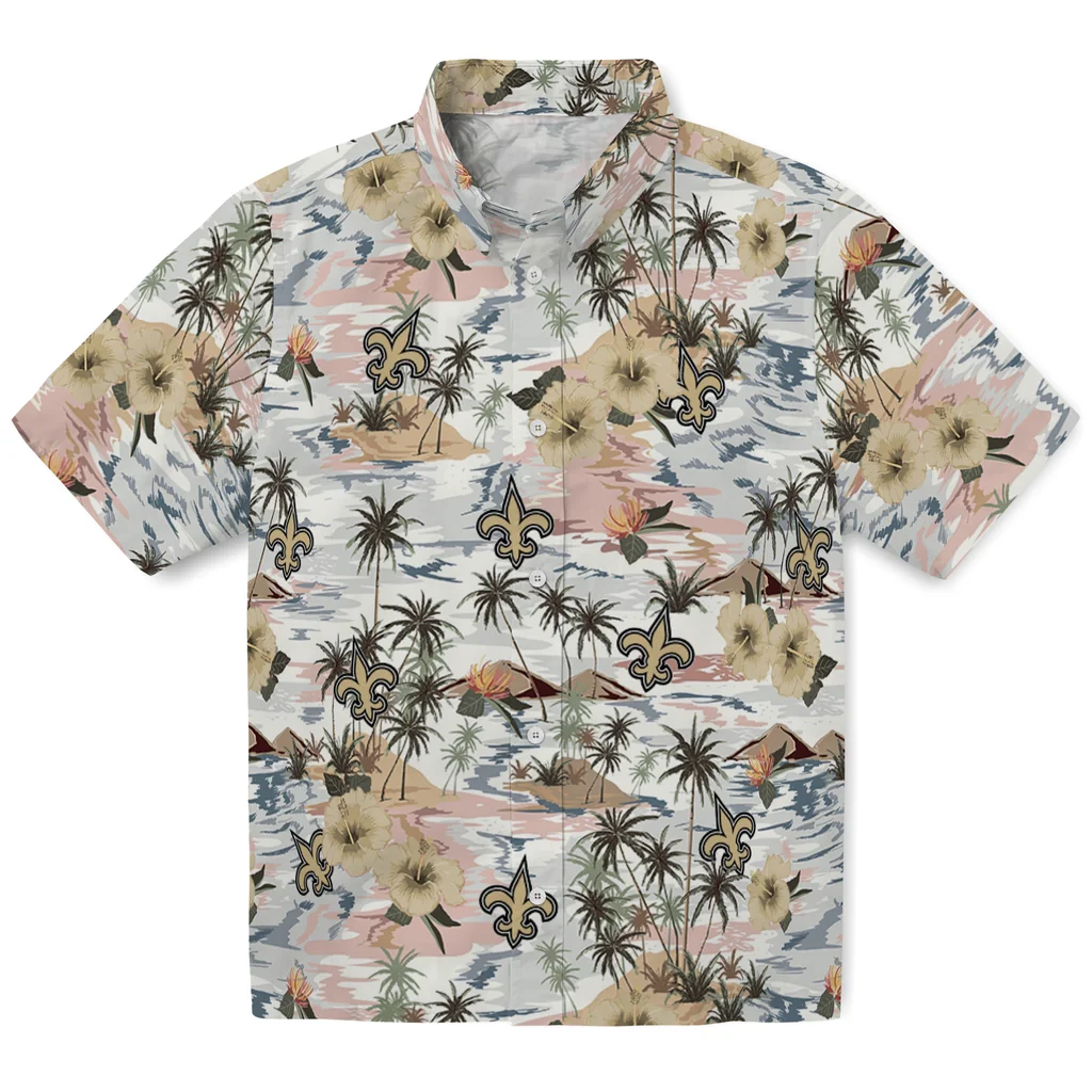 New Orleans Saints Hawaiian Shirt - Hibiscus Seaside new orleans saints hibiscus seaside white hawaiian shirts best selling