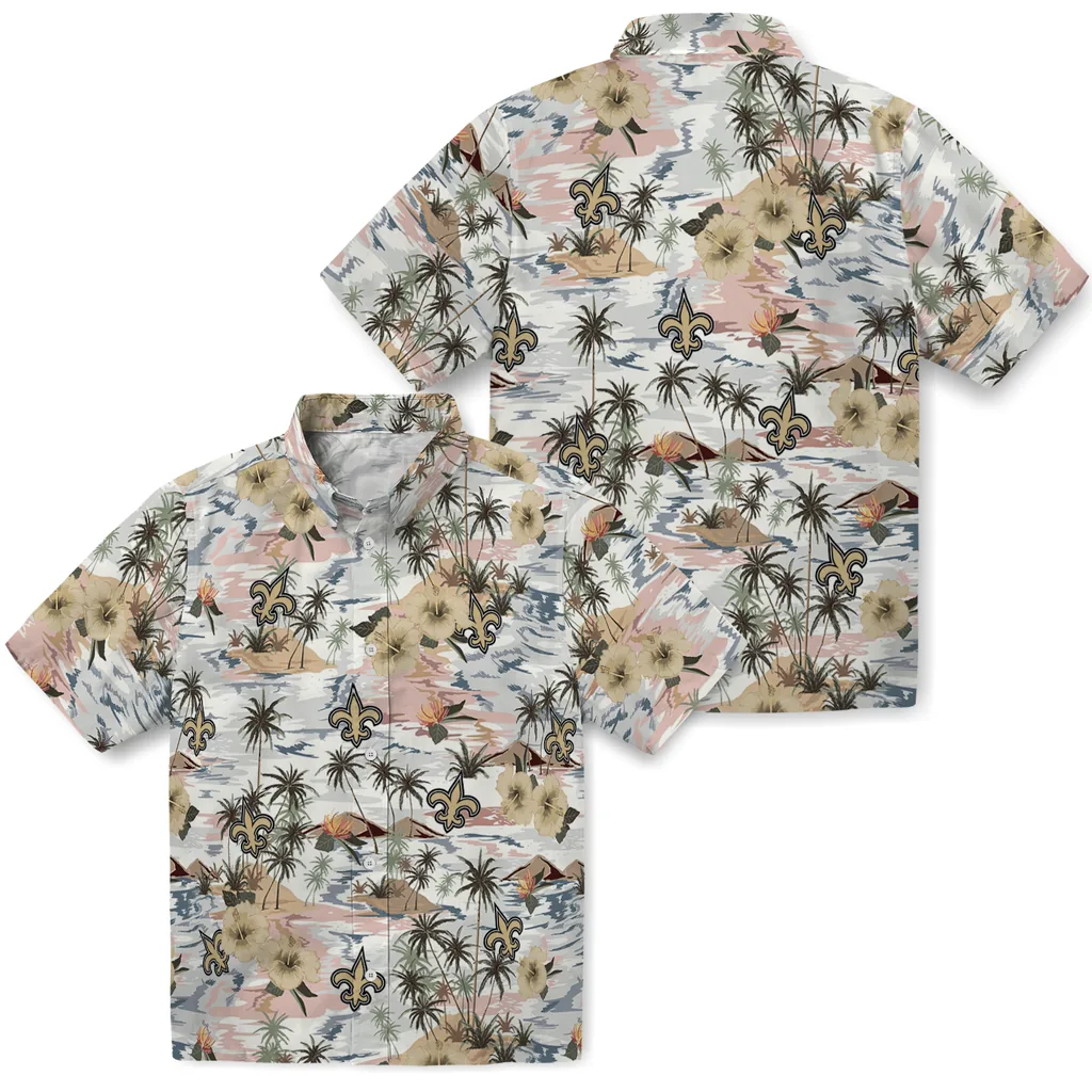 New Orleans Saints Hawaiian Shirt - Hibiscus Seaside new orleans saints hibiscus seaside white hawaiian shirts high quality