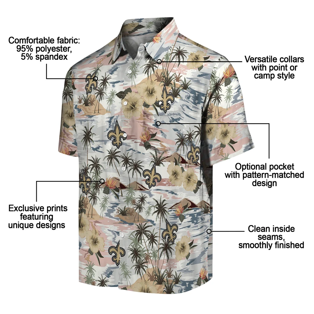 New Orleans Saints Hawaiian Shirt - Hibiscus Seaside new orleans saints hibiscus seaside white hawaiian shirts new arrival
