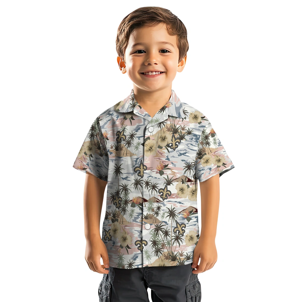 New Orleans Saints Hawaiian Shirt - Hibiscus Seaside new orleans saints hibiscus seaside white hawaiian shirts top rated