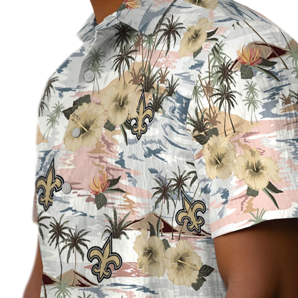 New Orleans Saints Hawaiian Shirt - Hibiscus Seaside new orleans saints hibiscus seaside white hawaiian shirts trendy