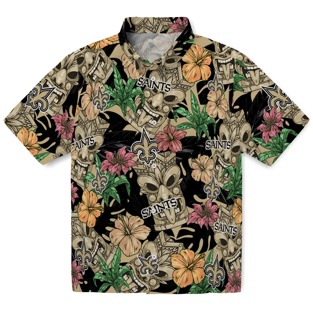 New Orleans Saints Hawaiian Shirt - Hibiscus Tiki Jungle new orleans saints tiki jungle gold hawaiian shirts best selling