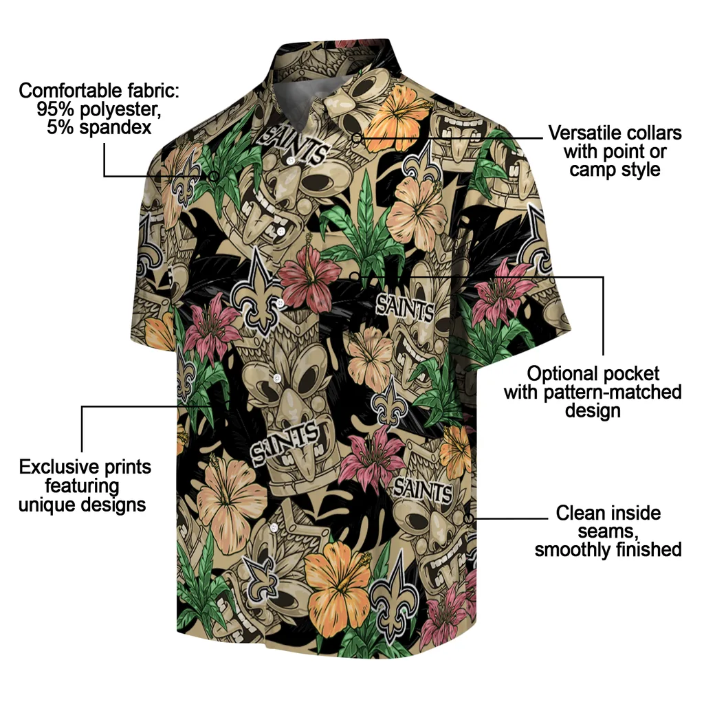 New Orleans Saints Hawaiian Shirt - Hibiscus Tiki Jungle new orleans saints tiki jungle gold hawaiian shirts new arrival