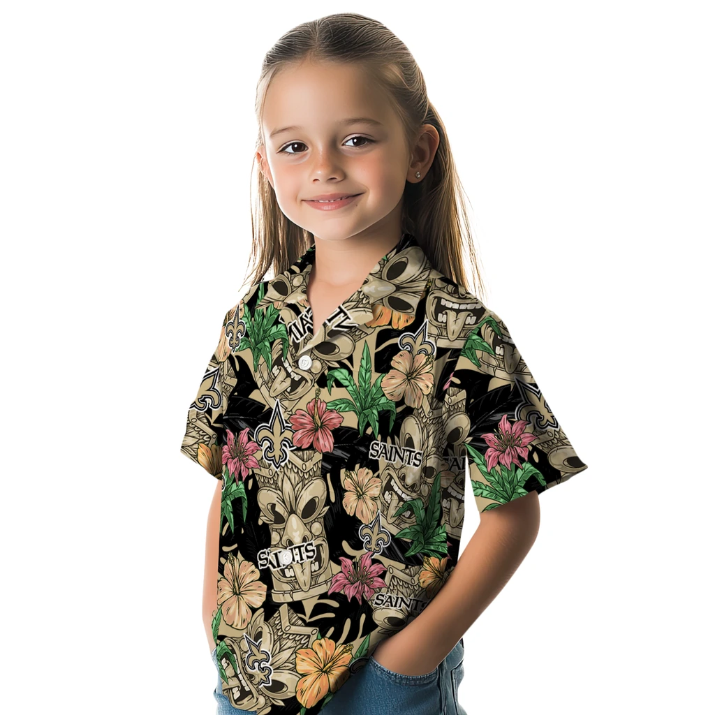 New Orleans Saints Hawaiian Shirt - Hibiscus Tiki Jungle new orleans saints tiki jungle gold hawaiian shirts premium grade