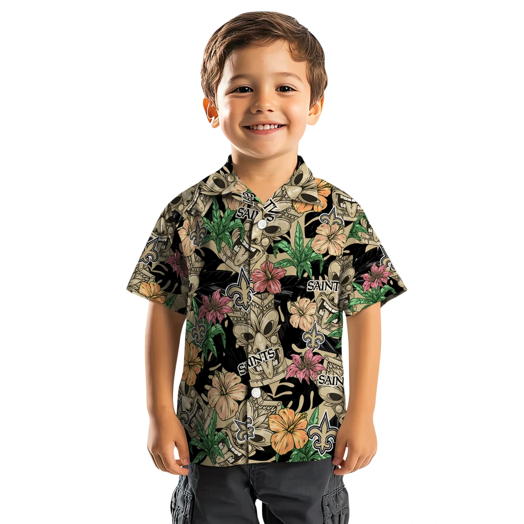 New Orleans Saints Hawaiian Shirt - Hibiscus Tiki Jungle new orleans saints tiki jungle gold hawaiian shirts top rated