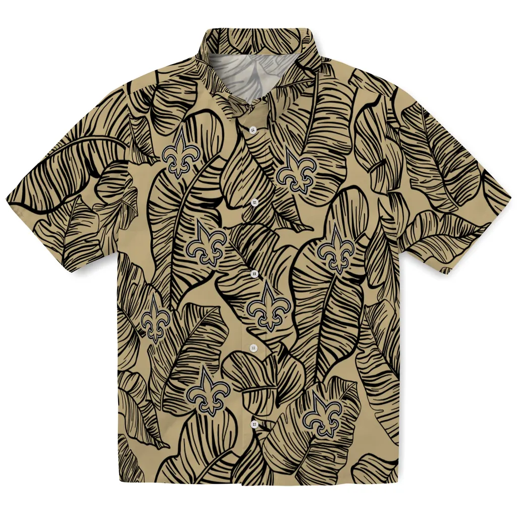 New Orleans Saints Hawaiian Shirt - Leaf Outline new orleans saints leaf outline gold hawaiian shirts best selling
