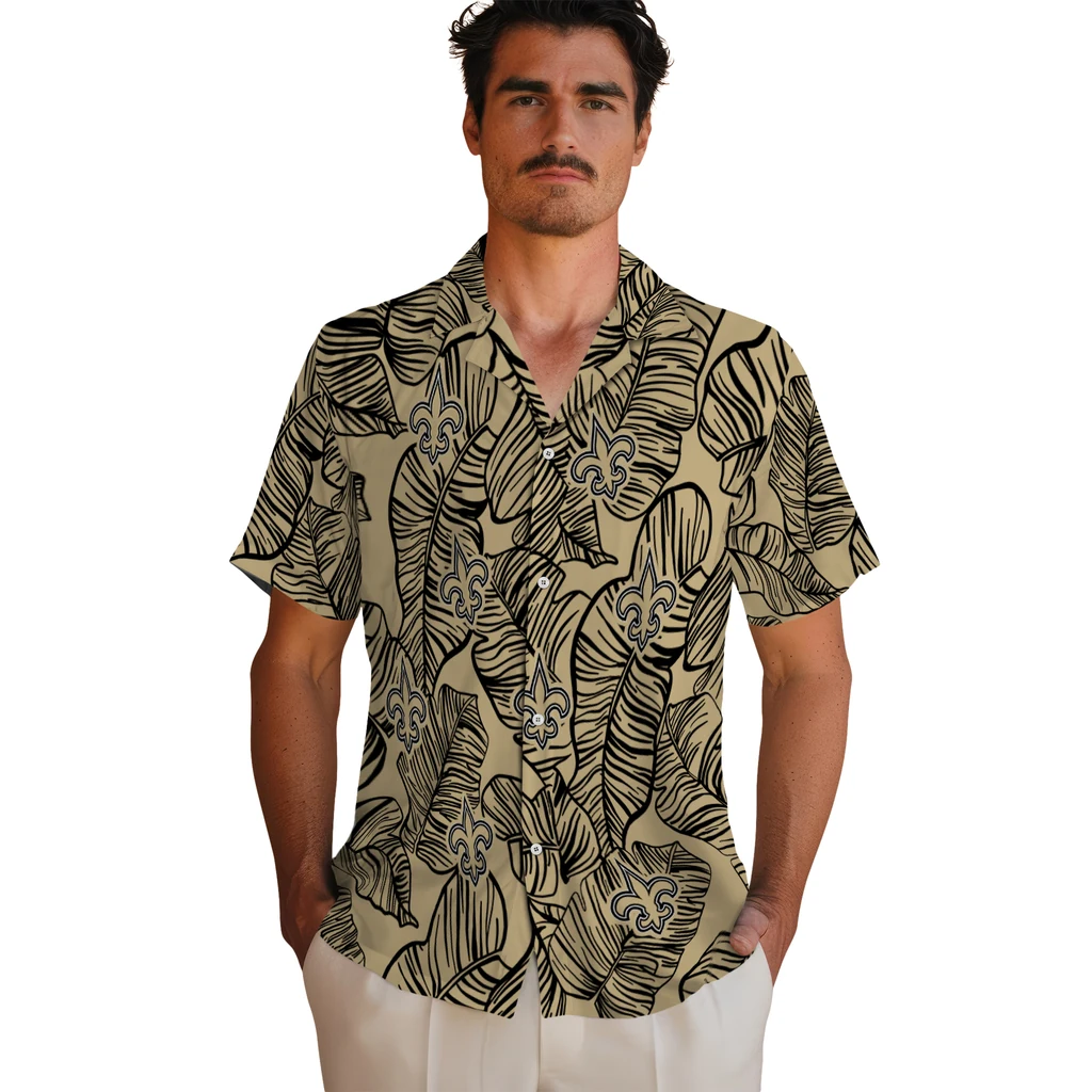 New Orleans Saints Hawaiian Shirt - Leaf Outline new orleans saints leaf outline gold hawaiian shirts fashion forward