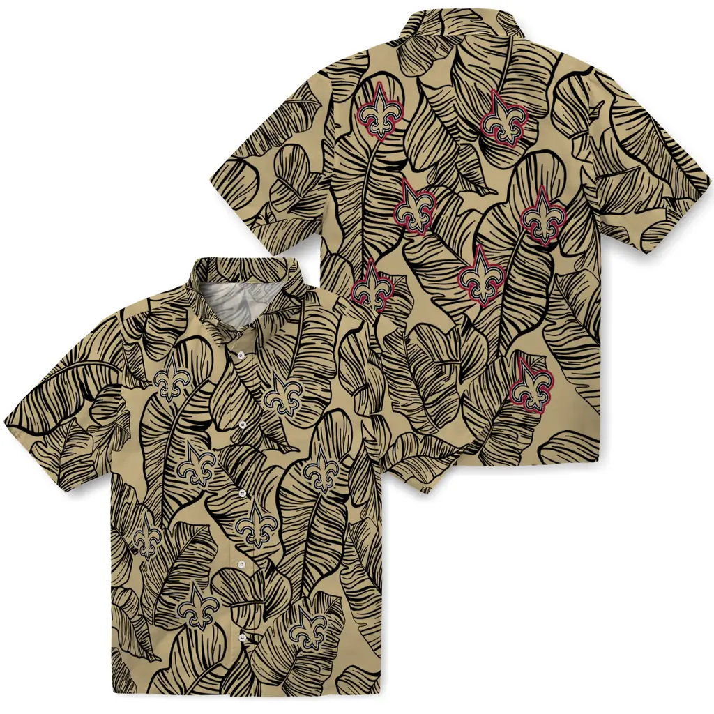 New Orleans Saints Hawaiian Shirt - Leaf Outline new orleans saints leaf outline gold hawaiian shirts high quality