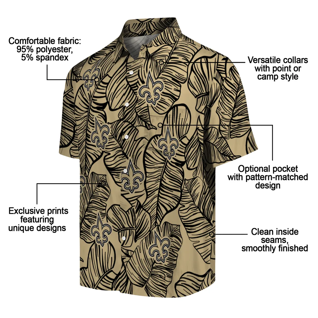 New Orleans Saints Hawaiian Shirt - Leaf Outline new orleans saints leaf outline gold hawaiian shirts new arrival