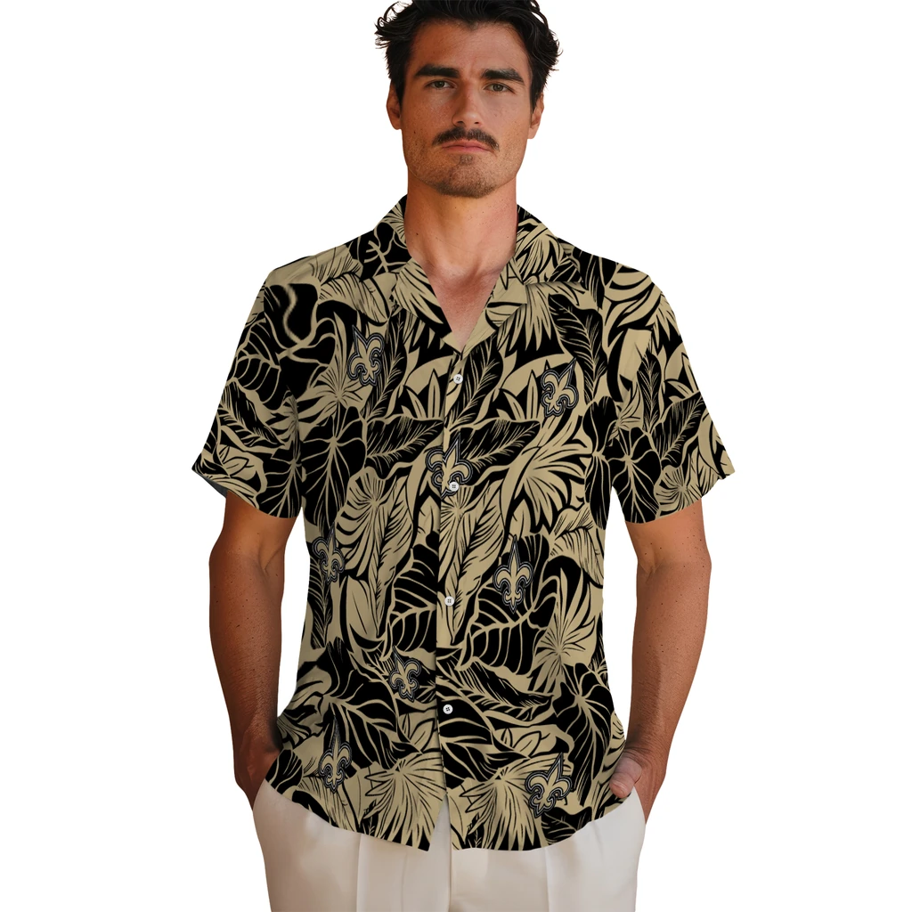 New Orleans Saints Hawaiian Shirt - Monstera Layer new orleans saints monstera layer gold hawaiian shirts fashion forward