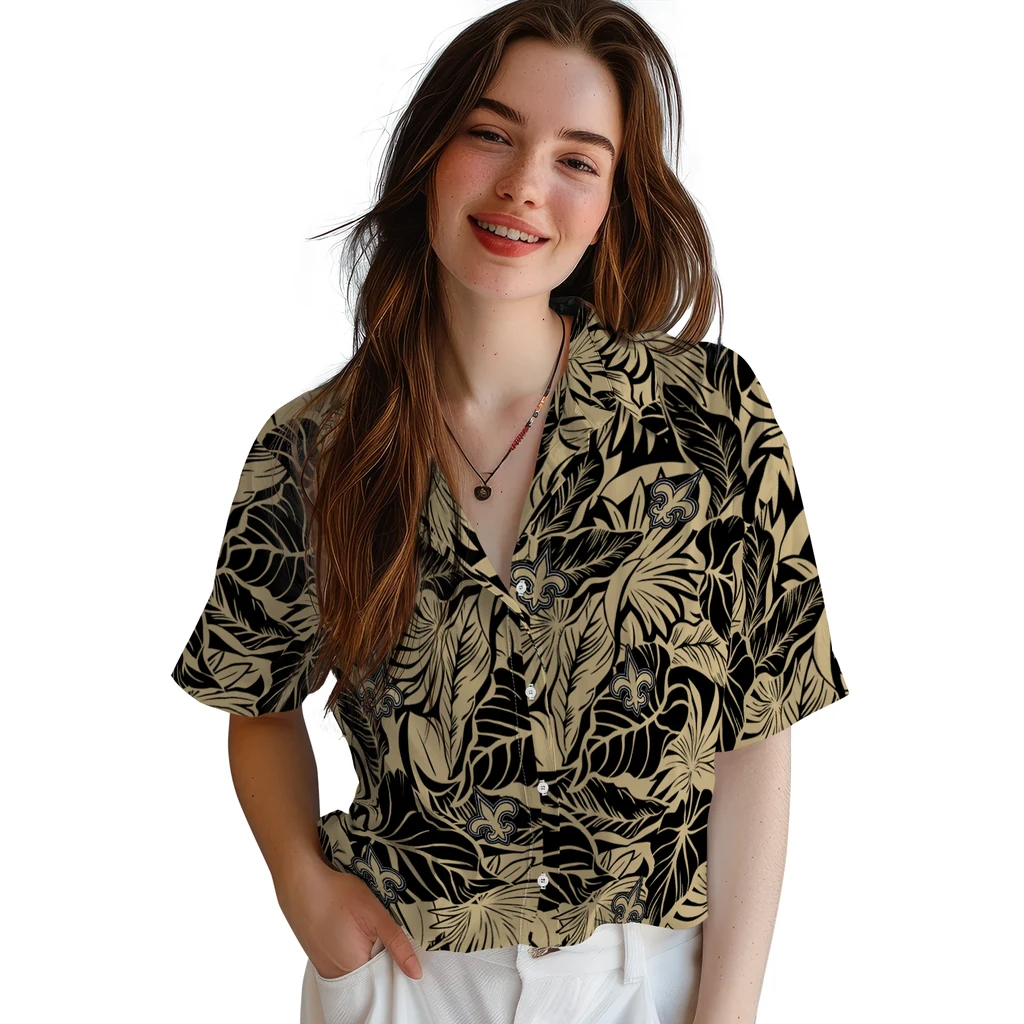 New Orleans Saints Hawaiian Shirt - Monstera Layer new orleans saints monstera layer gold hawaiian shirts latest model