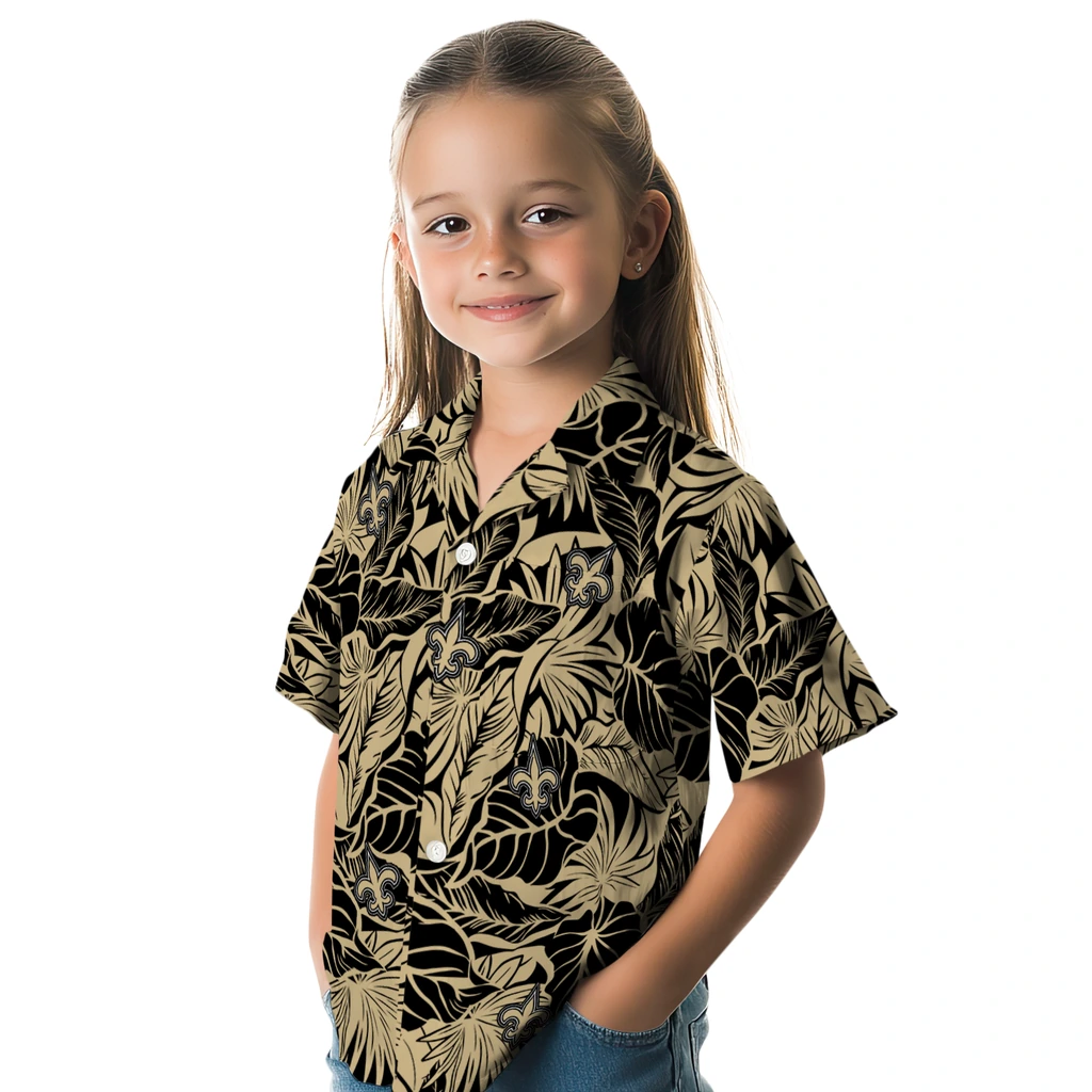 New Orleans Saints Hawaiian Shirt - Monstera Layer new orleans saints monstera layer gold hawaiian shirts premium grade