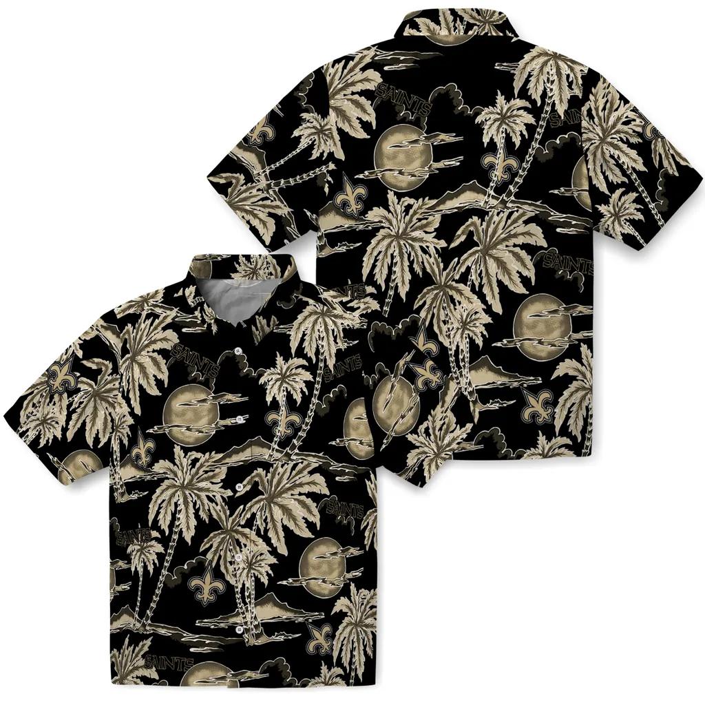 New Orleans Saints Hawaiian Shirt - Palm Sunset new orleans saints palm sunset hawaiian shirts high quality