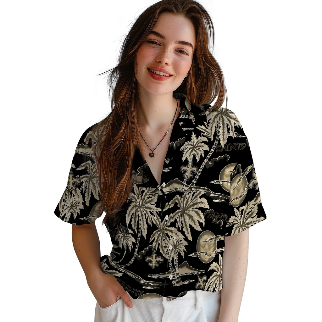 New Orleans Saints Hawaiian Shirt - Palm Sunset new orleans saints palm sunset hawaiian shirts latest model