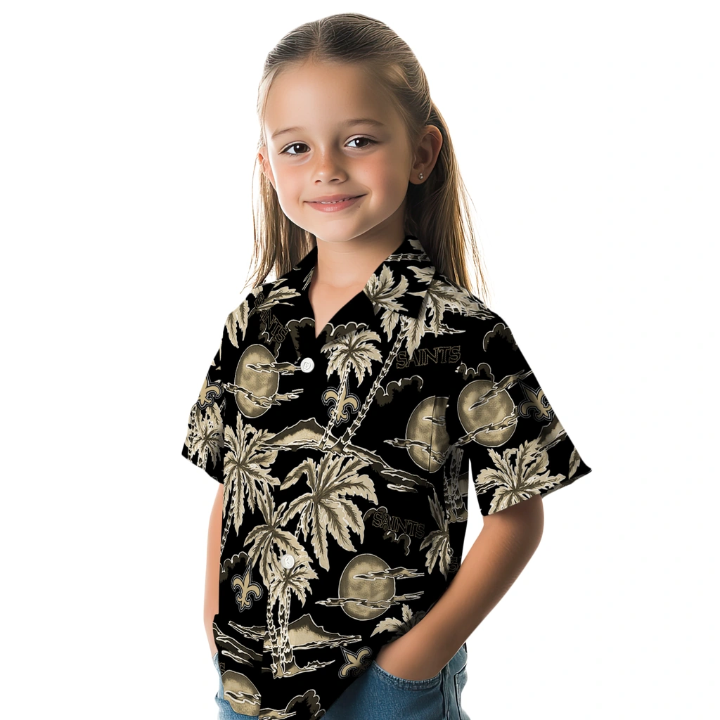 New Orleans Saints Hawaiian Shirt - Palm Sunset new orleans saints palm sunset hawaiian shirts premium grade