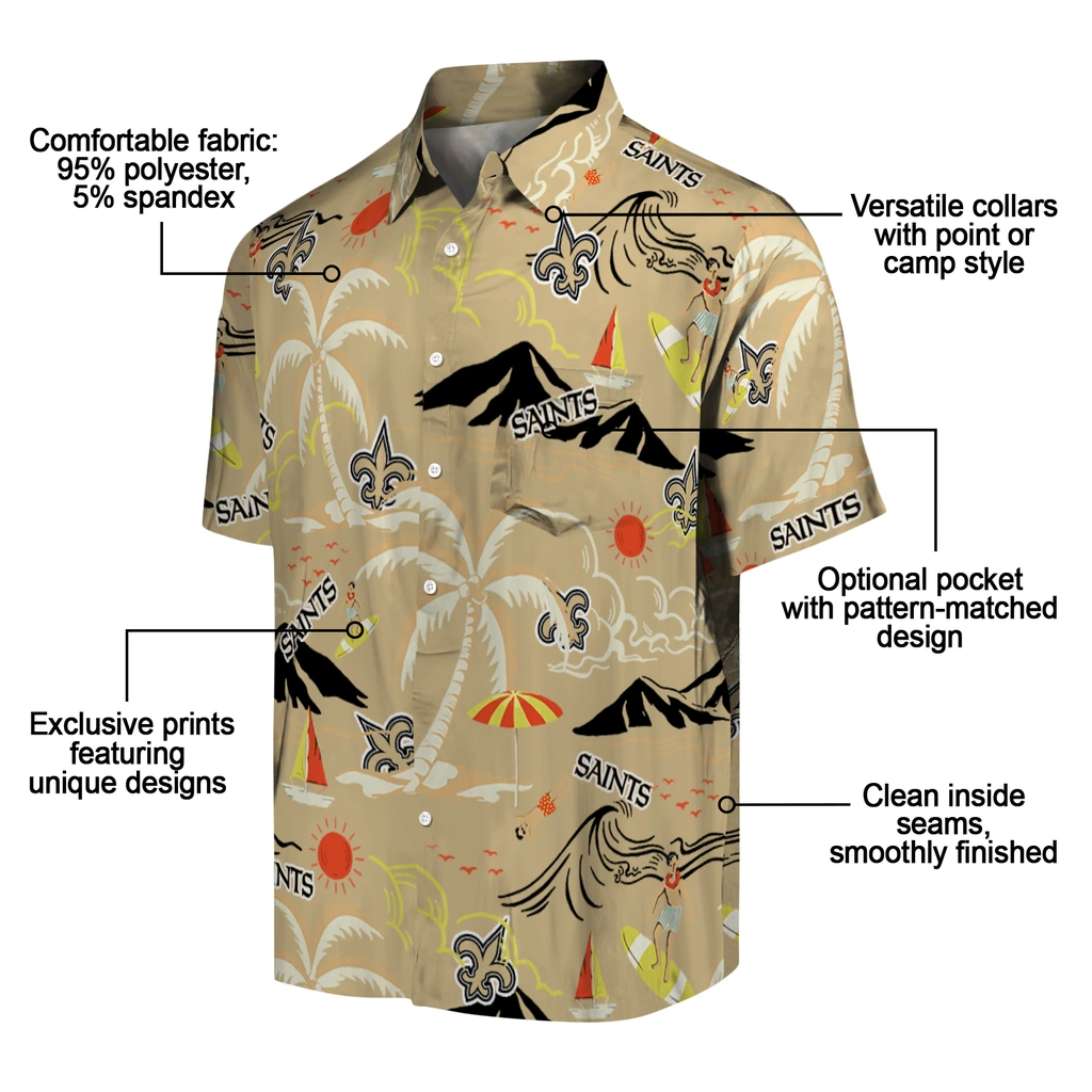 New Orleans Saints Hawaiian Shirt - Palm Tree Island new orleans saints palm tree island gold hawaiian shirts new arrival