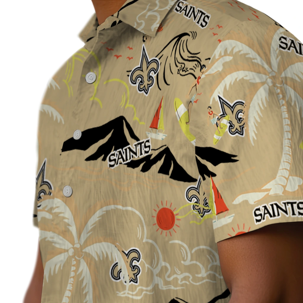 New Orleans Saints Hawaiian Shirt - Palm Tree Island new orleans saints palm tree island gold hawaiian shirts trendy