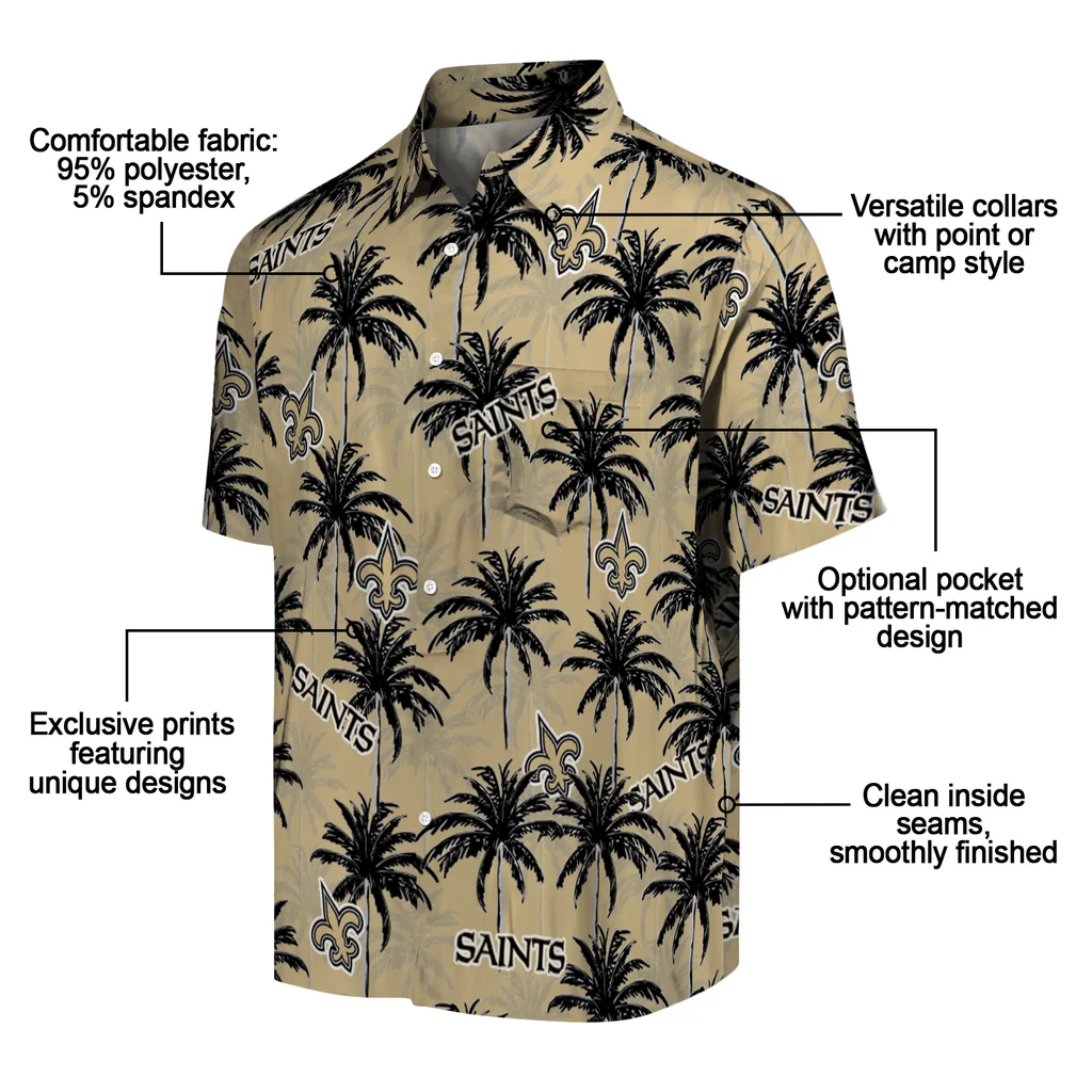 New Orleans Saints Hawaiian Shirt - Palm Tree Motif new orleans saints palm grove gold hawaiian shirts new arrival