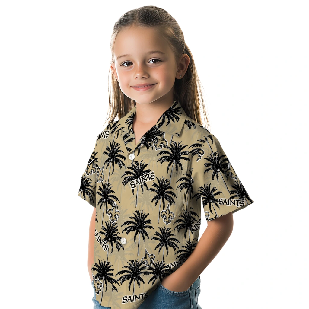 New Orleans Saints Hawaiian Shirt - Palm Tree Motif new orleans saints palm grove gold hawaiian shirts premium grade
