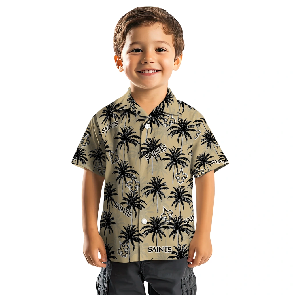 New Orleans Saints Hawaiian Shirt - Palm Tree Motif new orleans saints palm grove gold hawaiian shirts top rated