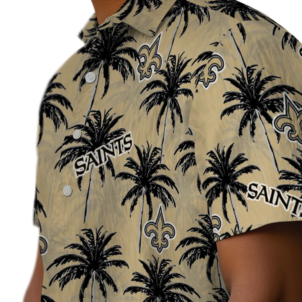 New Orleans Saints Hawaiian Shirt - Palm Tree Motif new orleans saints palm grove gold hawaiian shirts trendy
